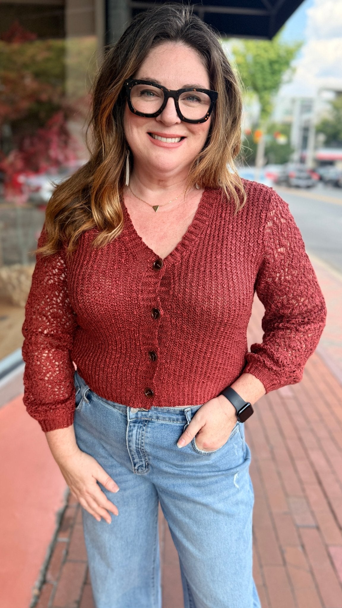 Dried Chili Button Up Cardigan Sweater - Rebecca James Clothing