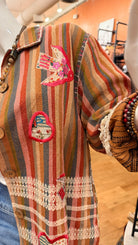 Embroidered Love Bird Striped Cotton Jacket - Rebecca James Clothing
