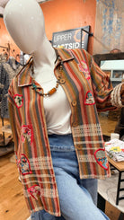 Embroidered Love Bird Striped Cotton Jacket - Rebecca James Clothing