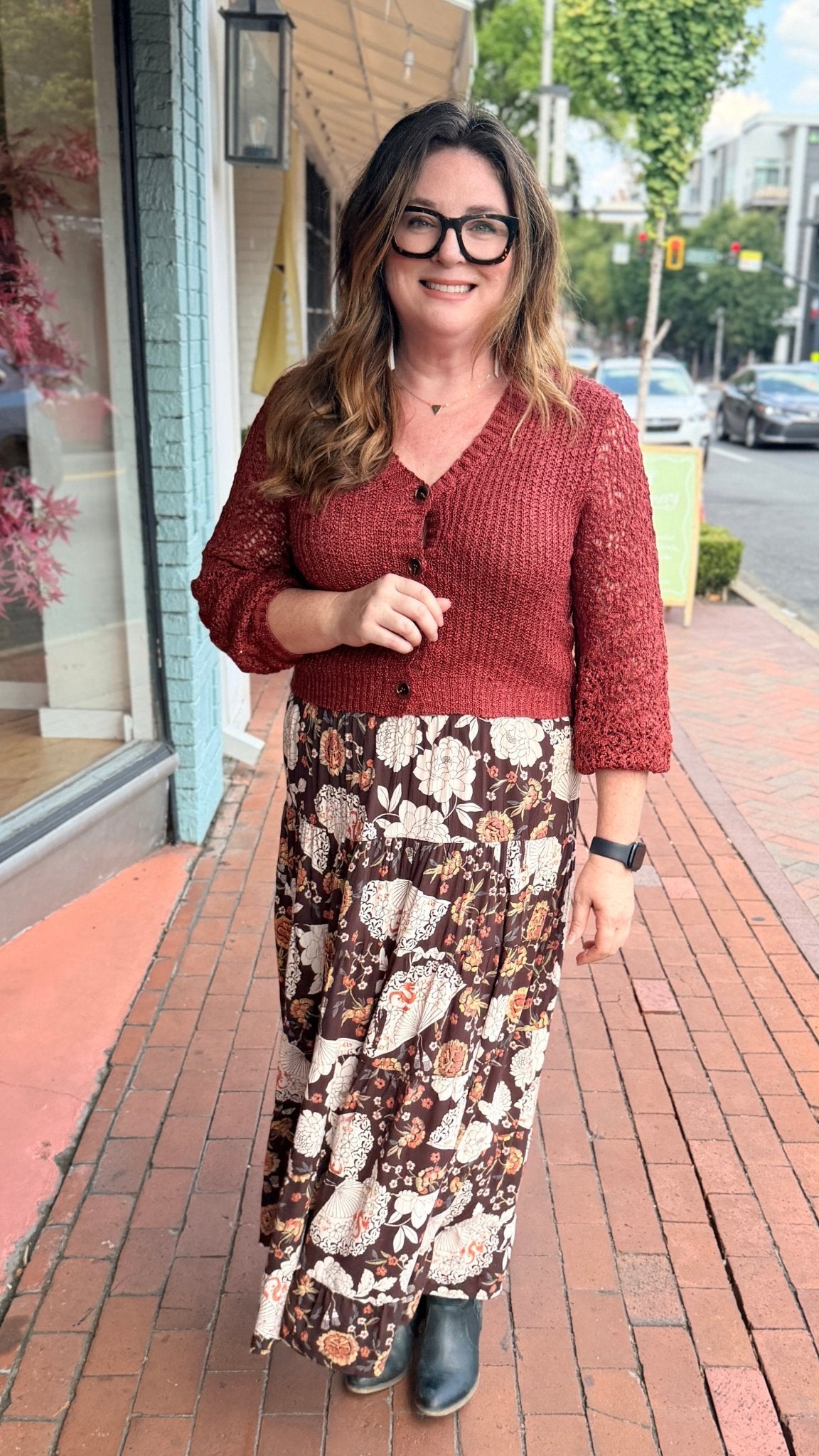 Espresso Brown Mixed Floral Tiered Maxi Skirt - Rebecca James Clothing