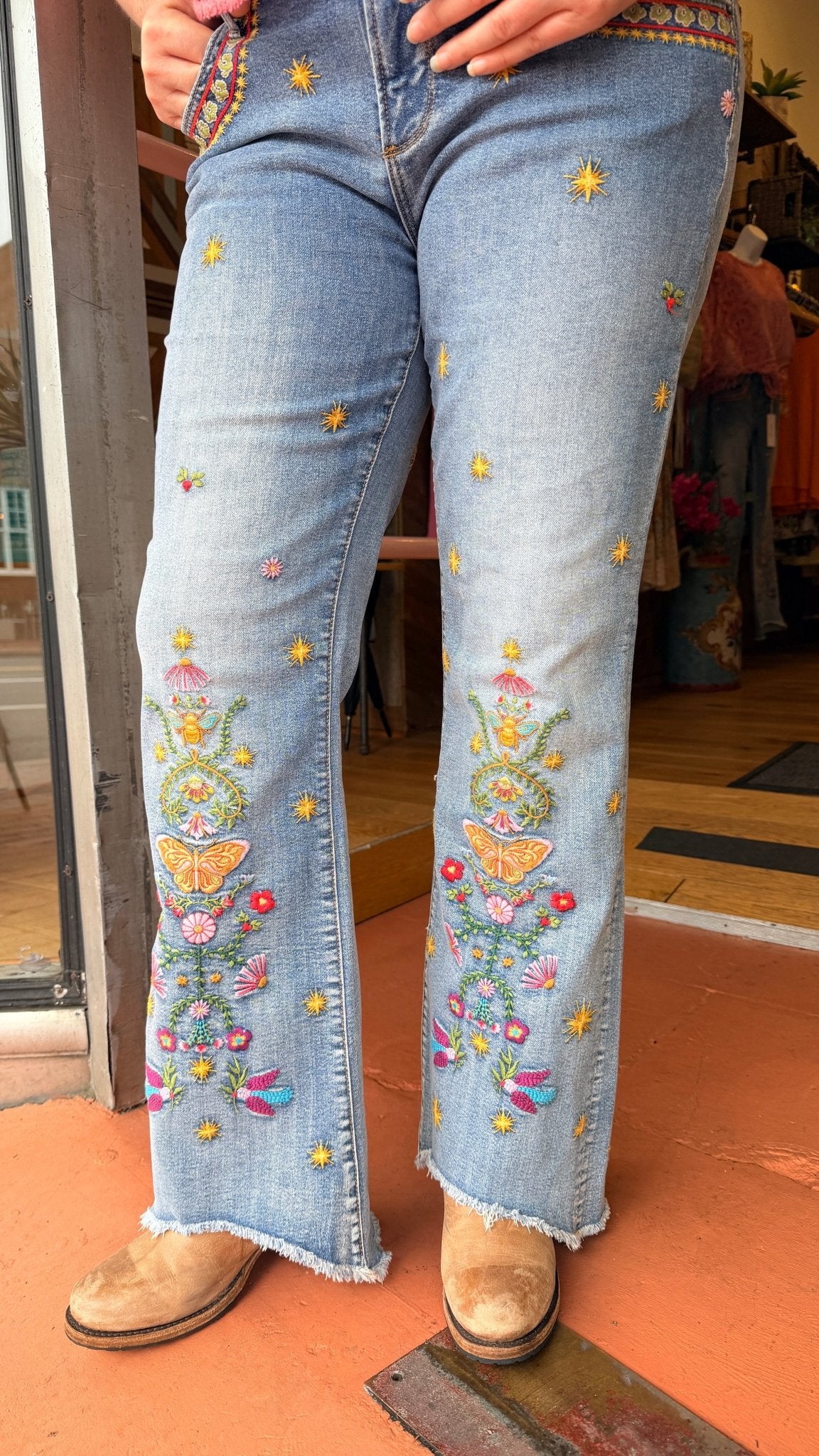 Eva Bootcut - Pocket Full of Sunshine Driftwood Denim - Rebecca James Clothing