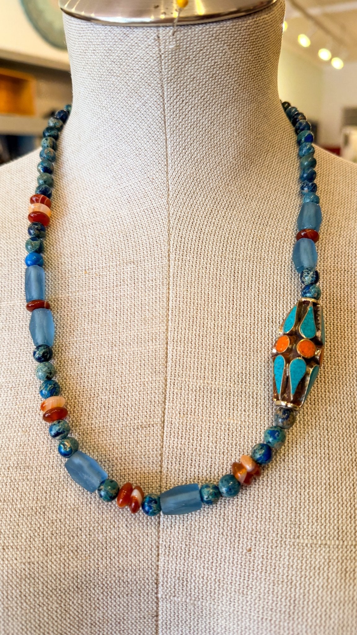 Evening Sky Jasper & Agate Necklace w/ Turquoise & Coral Accent by RJC - Rebecca James Clothing
