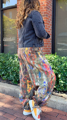 Fall Abstract Paint Wide Leg Cargo Pants – Artistic High-Waist Printed Denim - Rebecca James Clothing