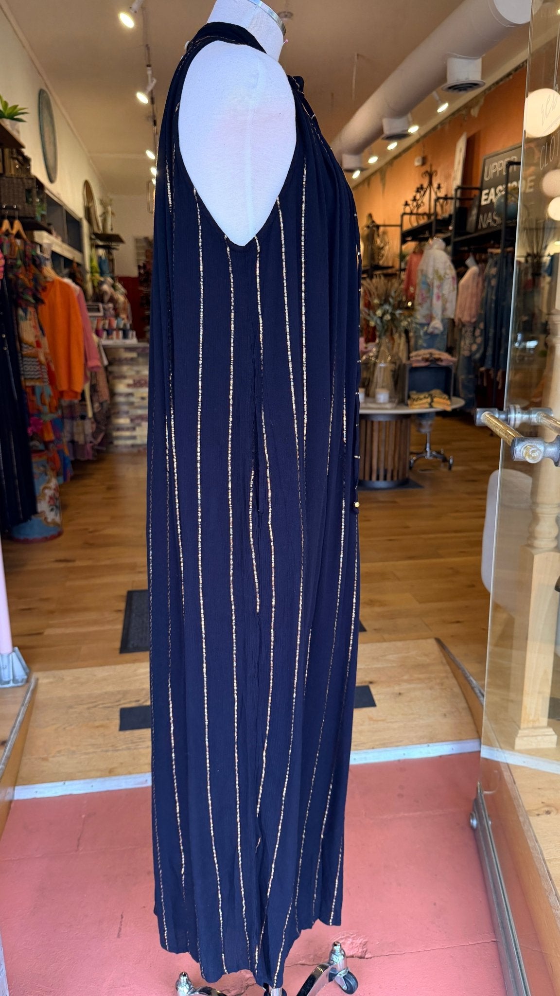 Festival Nights Black V Neck Beaded Jumpsuit - Rebecca James Clothing
