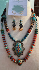 Firey Sunset Red Agate and Turquoise Necklace by RJC - Rebecca James Clothing