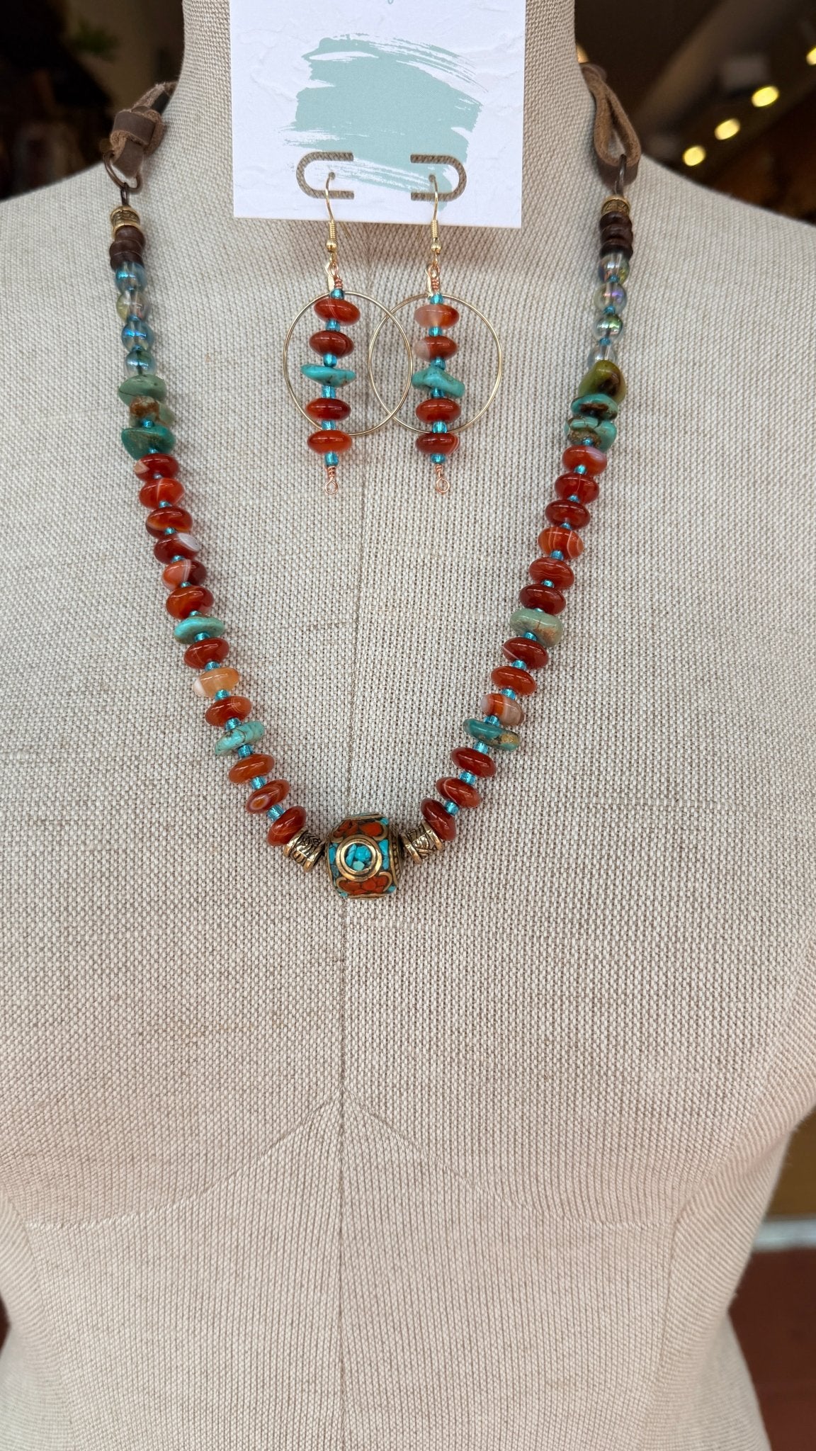 Firey Sunset Red Agate and Turquoise Necklace by RJC - Rebecca James Clothing