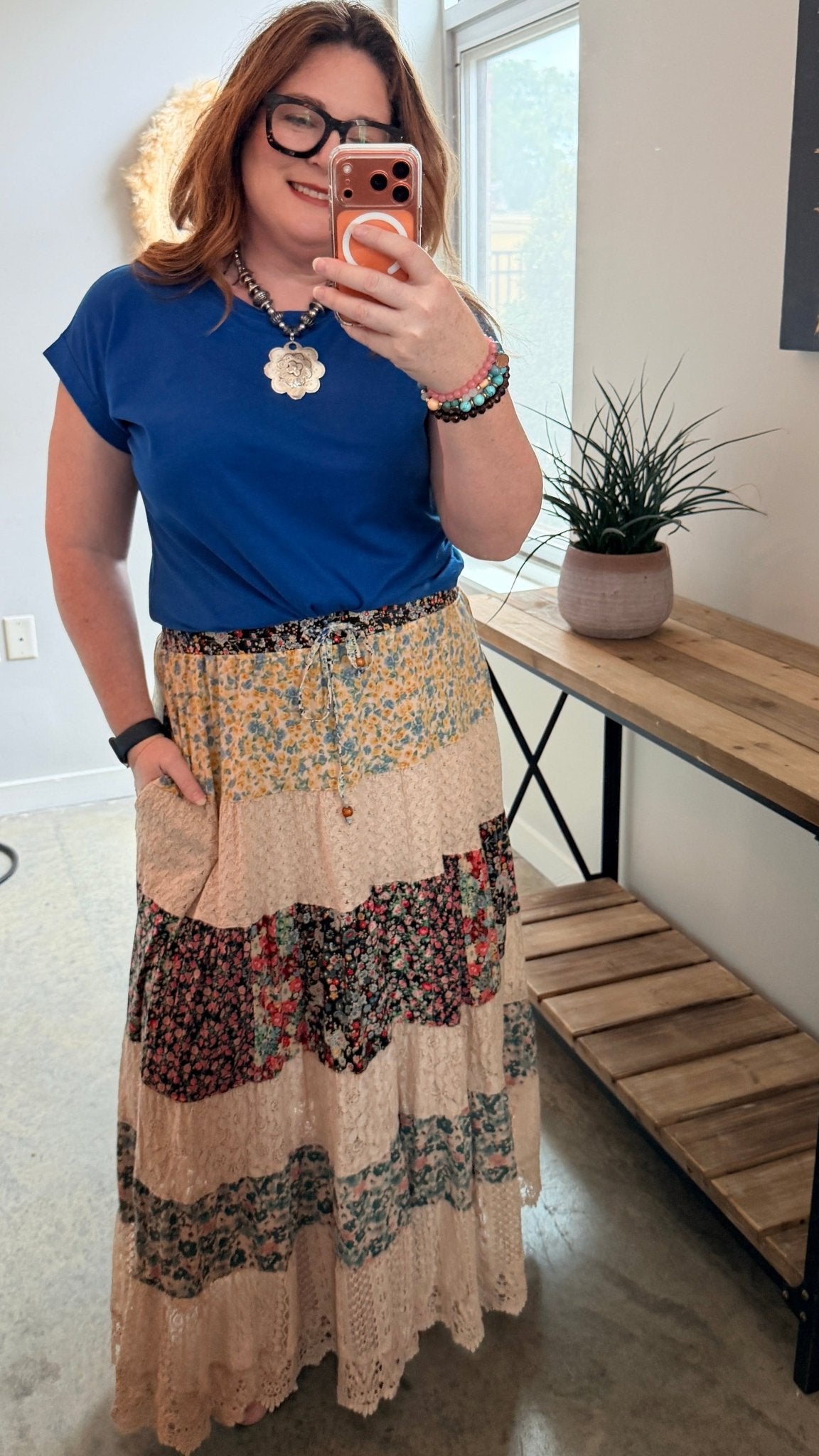 Floral and Lace Flowy Tiered Maxi Skirt - Rebecca James Clothing