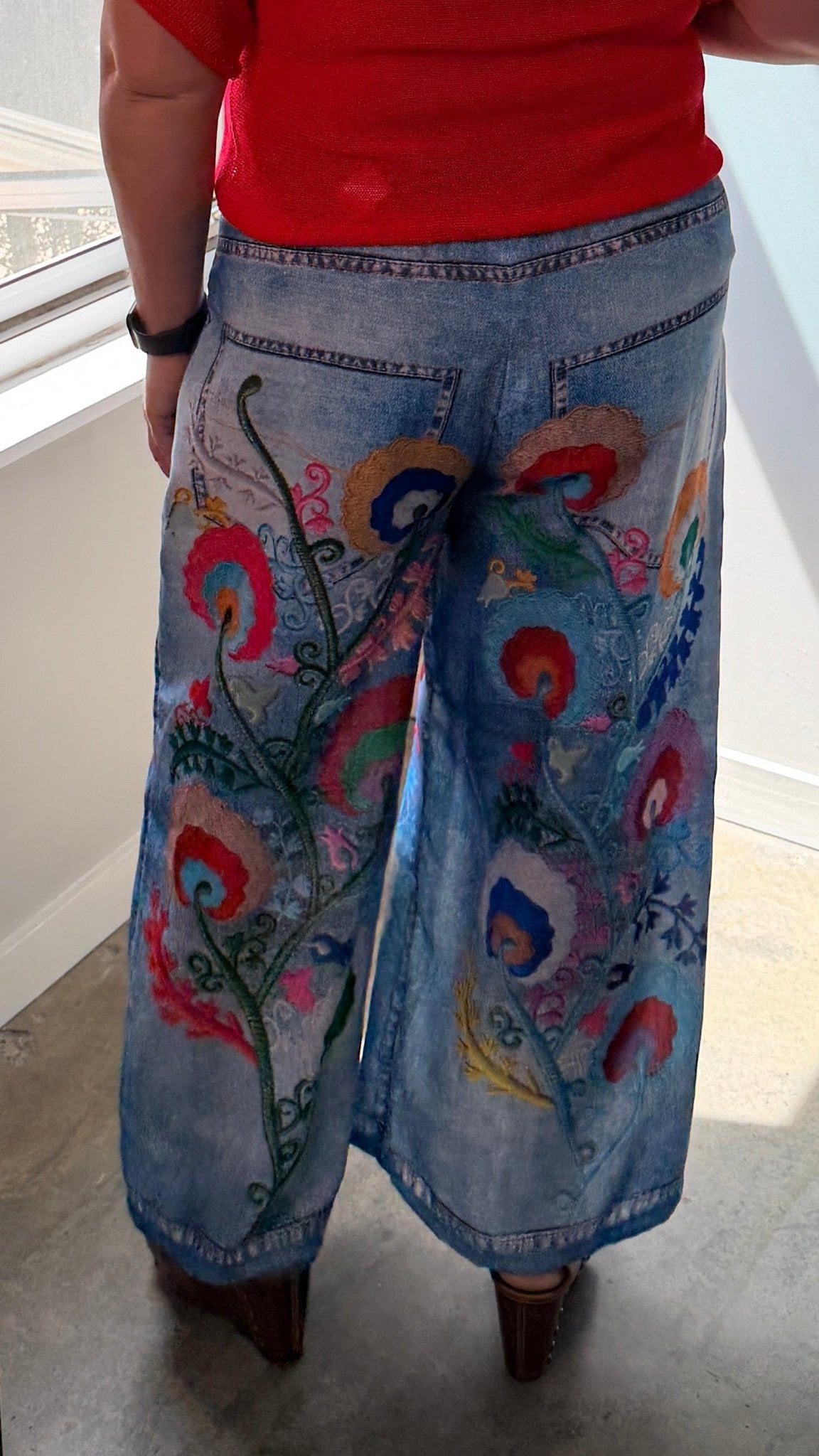 Flower Vine Artistic Printed Wide - Leg Pants - Rebecca James Clothing