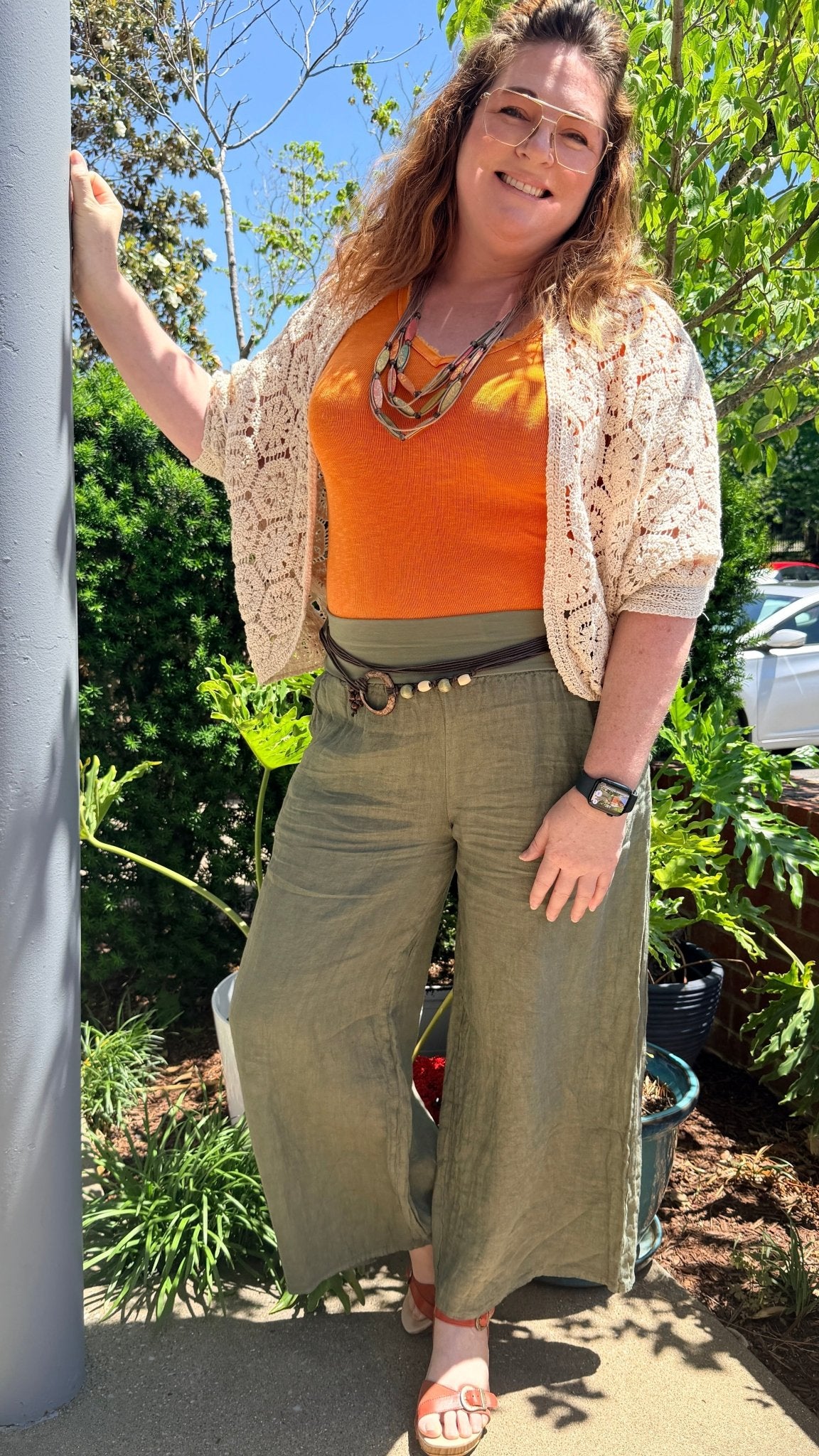 Flowy Linen Pants w/ Belt - Rebecca James Clothing
