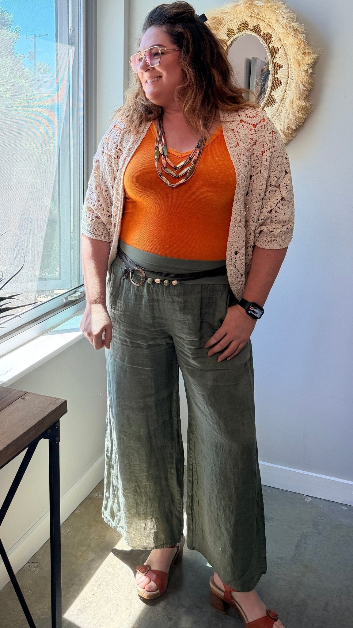 Flowy Linen Pants w/ Belt - Rebecca James Clothing
