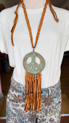 Funky Pottery Peace Sign Leather Boho Necklace - Rebecca James Clothing