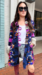 Fur Cuff Rainbow Storyteller Coat by Hand Jive - Rebecca James Clothing