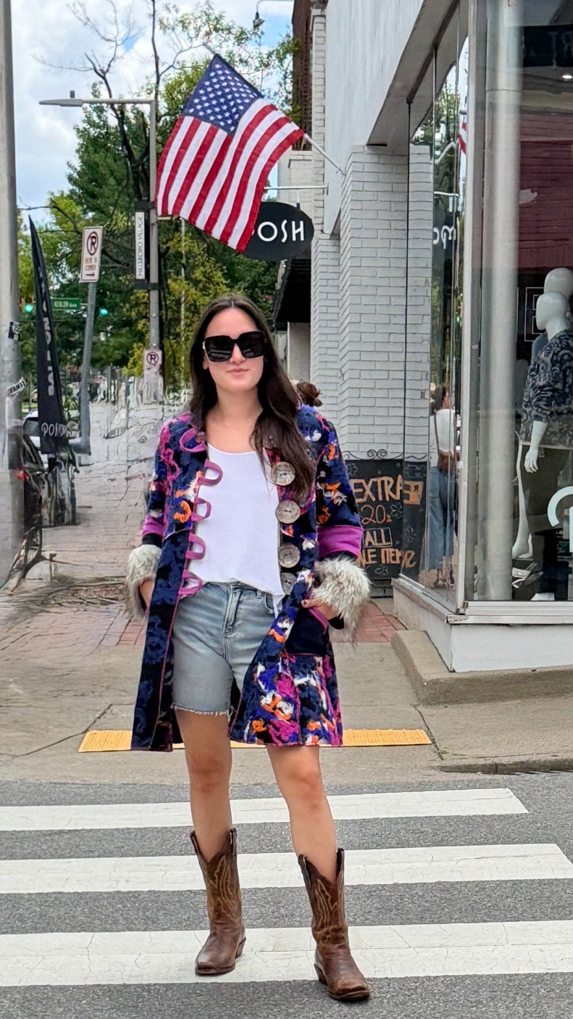 Fur Cuff Rainbow Storyteller Coat by Hand Jive - Rebecca James Clothing