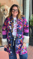 Fur Cuff Rainbow Storyteller Coat by Hand Jive - Rebecca James Clothing