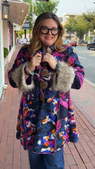 Fur Cuff Rainbow Storyteller Coat by Hand Jive - Rebecca James Clothing