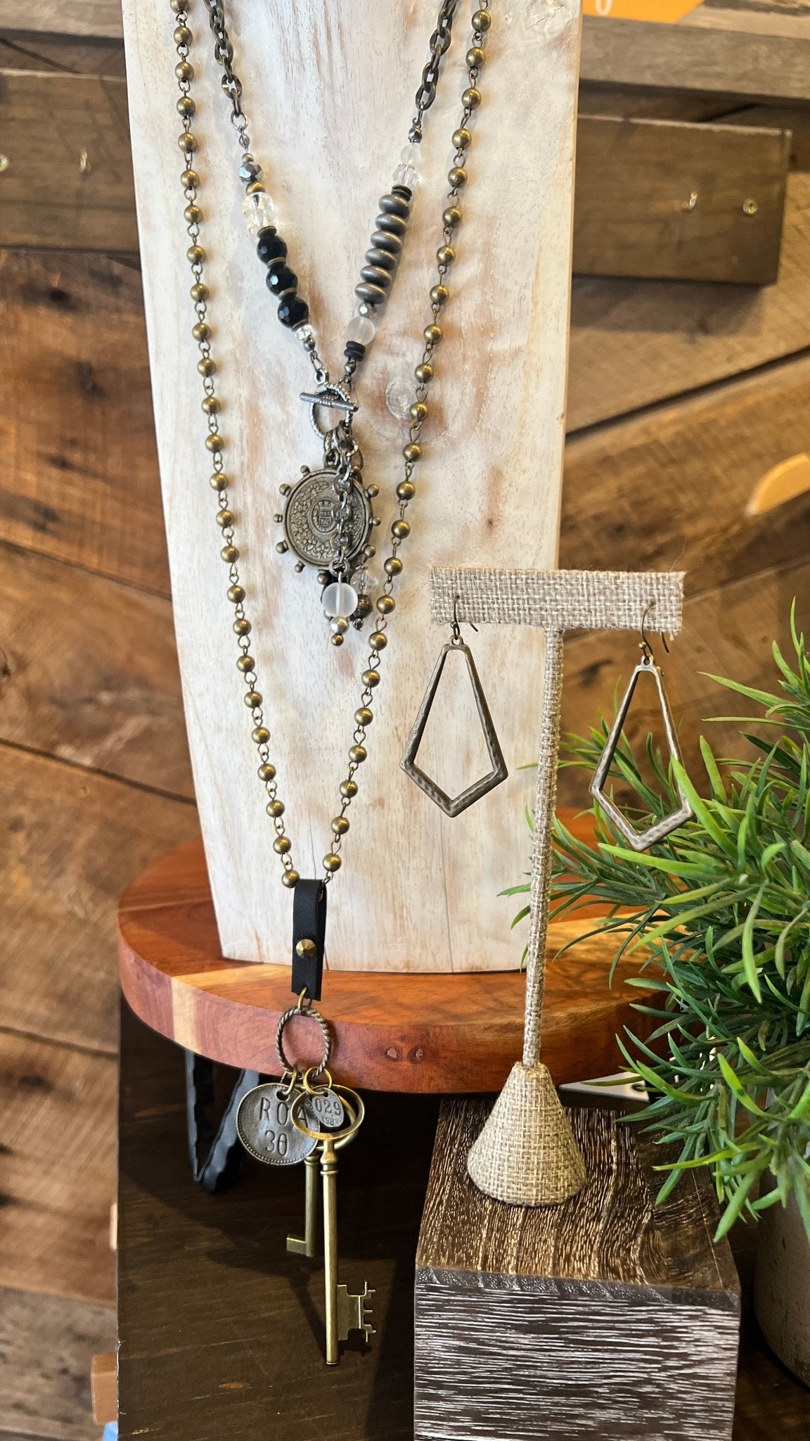 Geometric Brass Dangle Earrings - Rebecca James Clothing