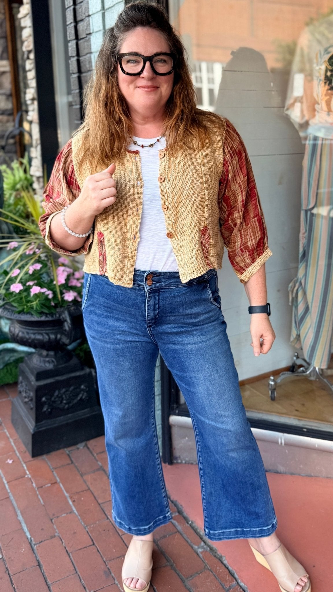Golden Hour Cotton Jacket With Plaid Accents - Rebecca James Clothing
