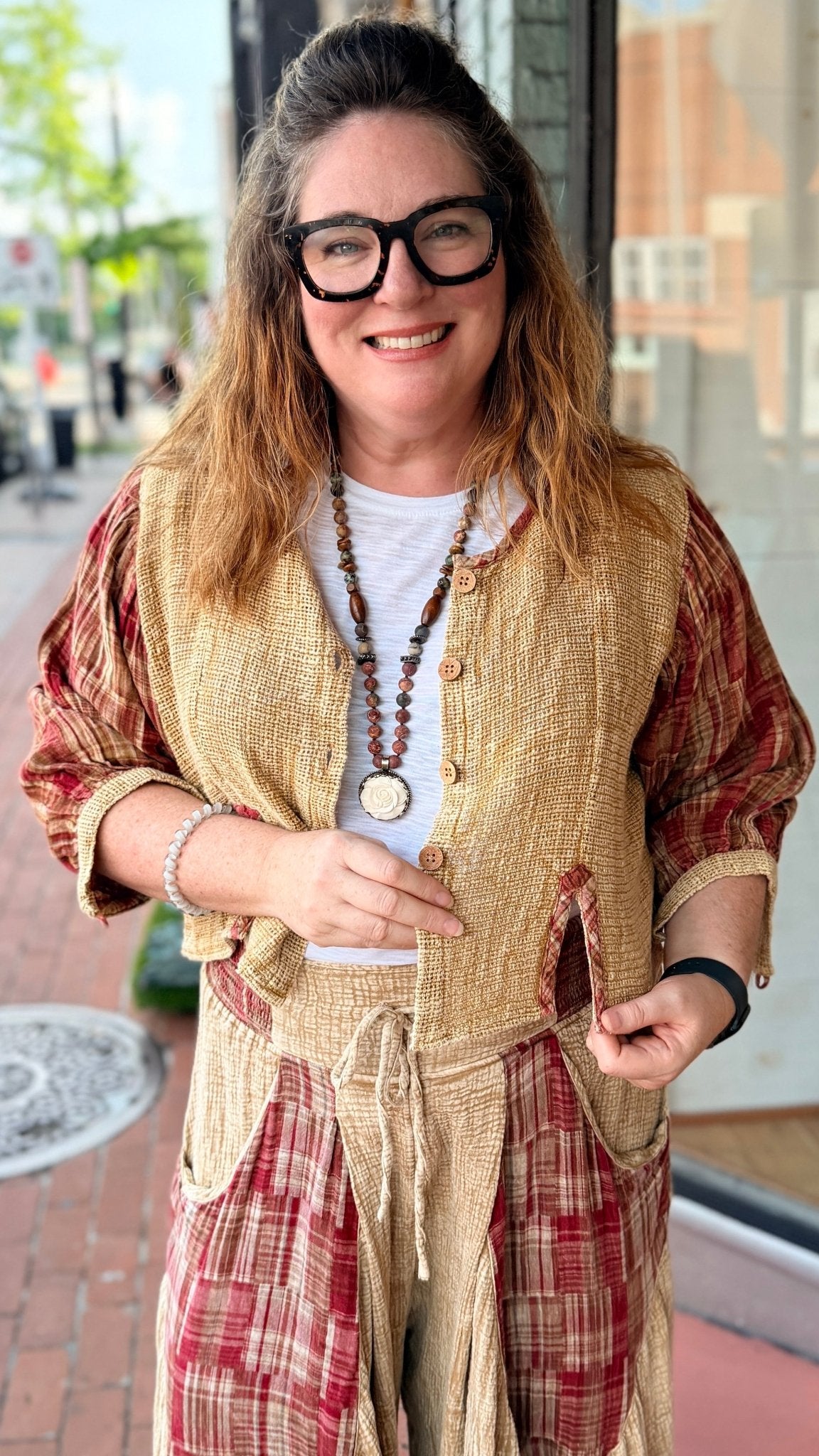 Golden Hour Cotton Jacket With Plaid Accents - Rebecca James Clothing
