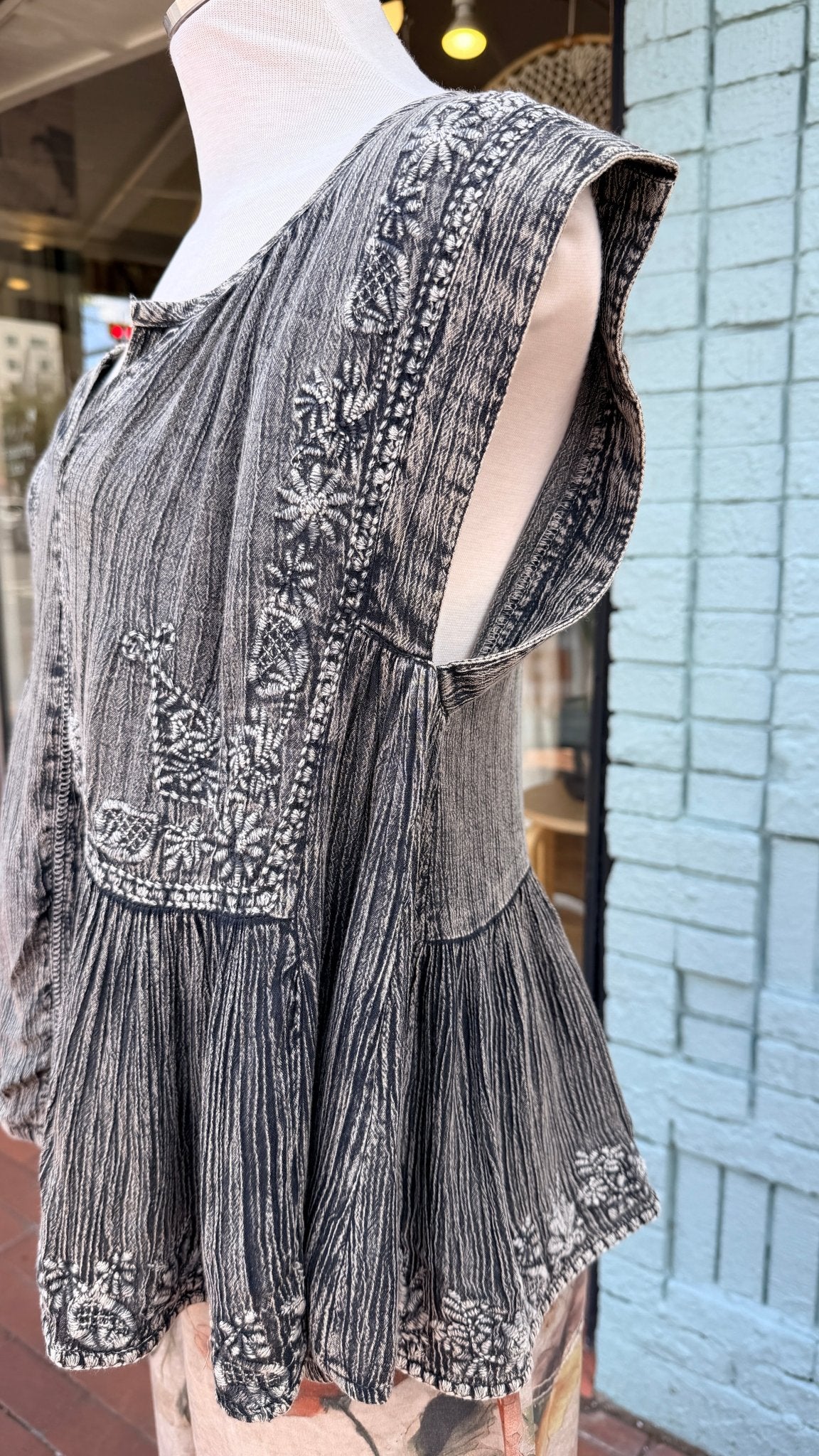 Grey Embroidered V Neck Tank Top - Rebecca James Clothing