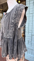 Grey Embroidered V Neck Tank Top - Rebecca James Clothing