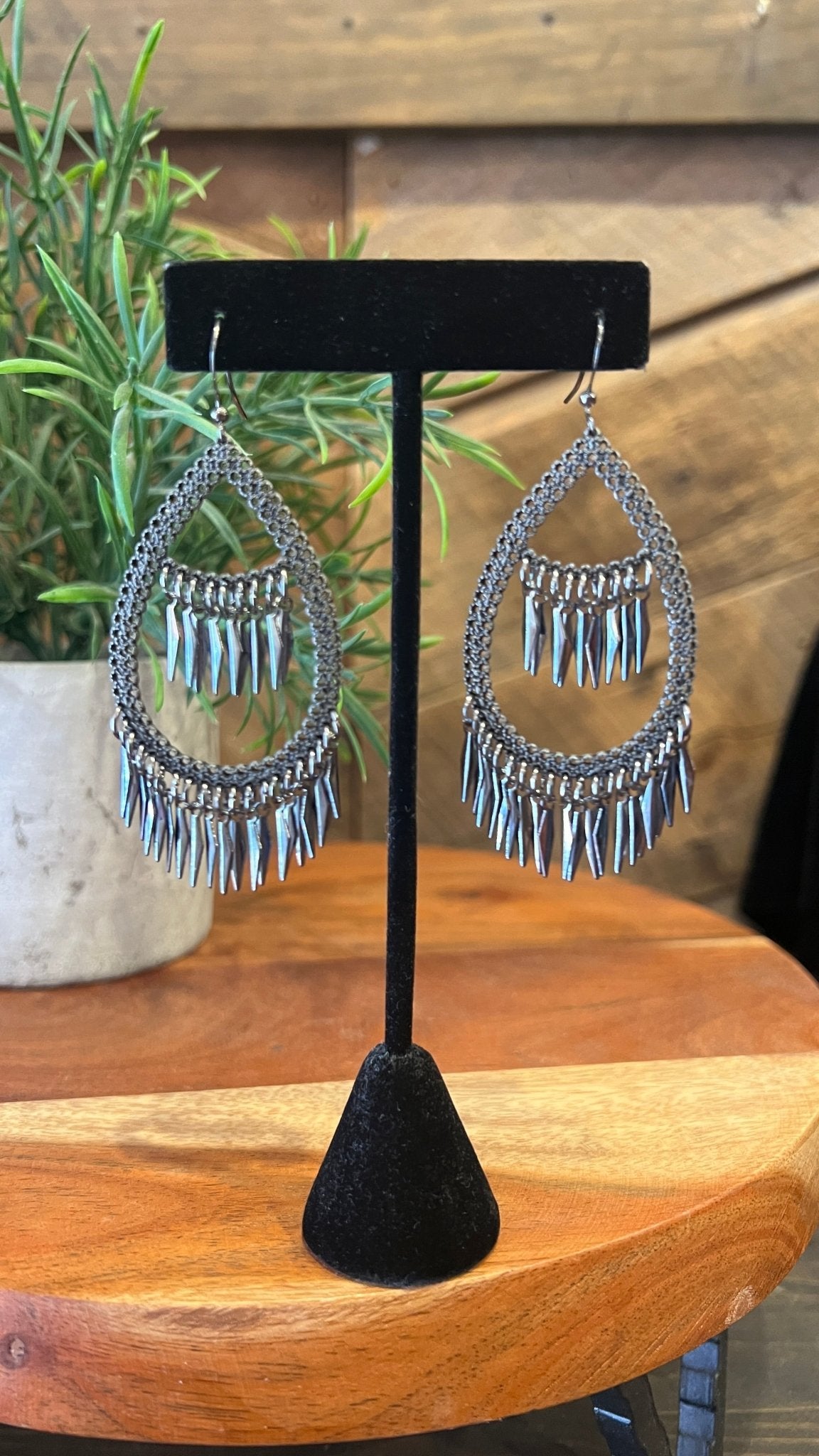 Gunmetal Tear Drop Fringe Earrings - Rebecca James Clothing