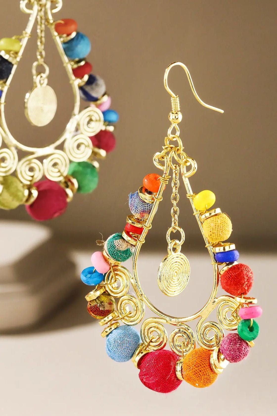 Handmade Colorful Gold Teardrop Earrings - Rebecca James Clothing