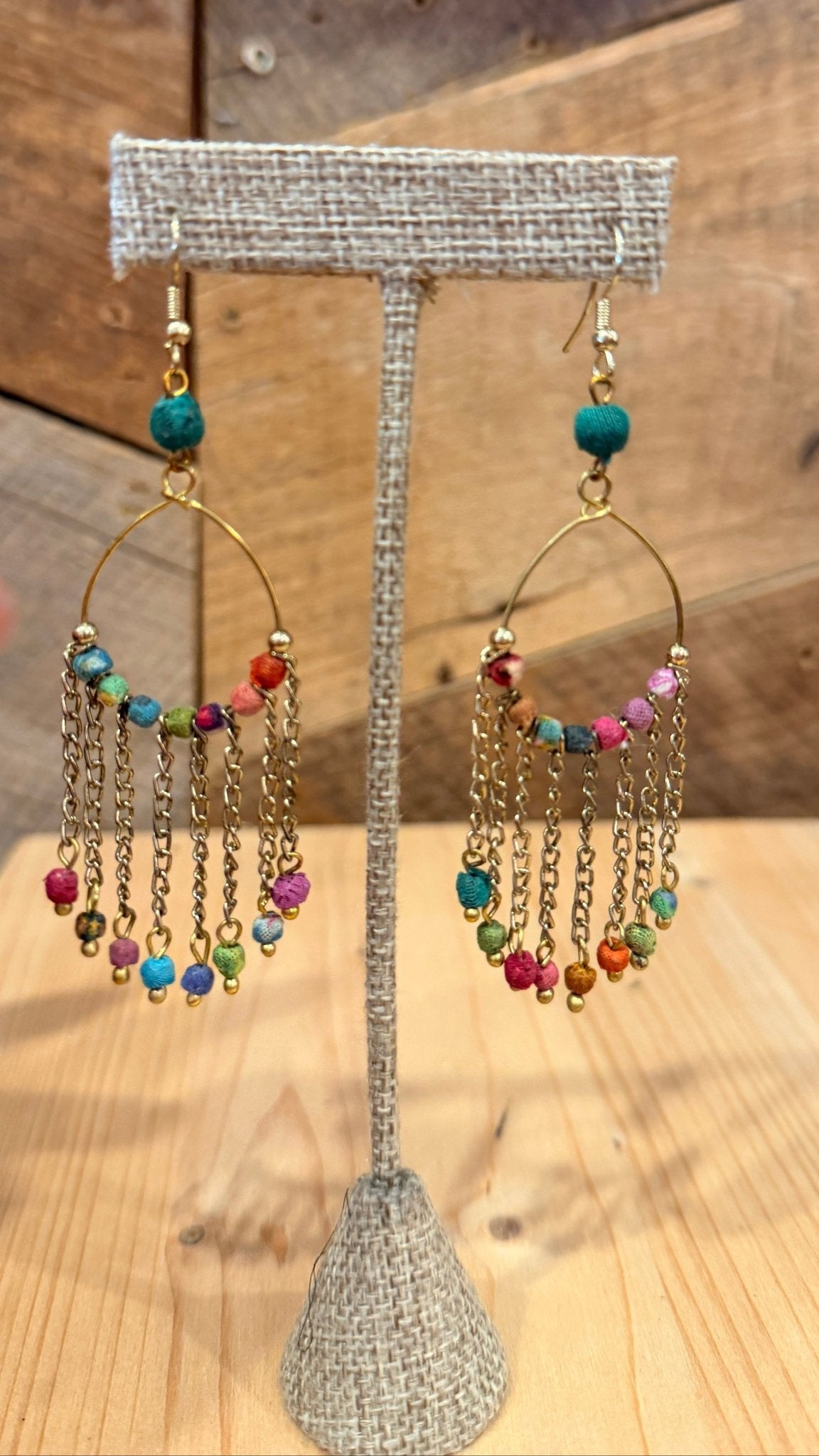 Handmade Dangle Hoop Earrings With Cotton Beads - Rebecca James Clothing