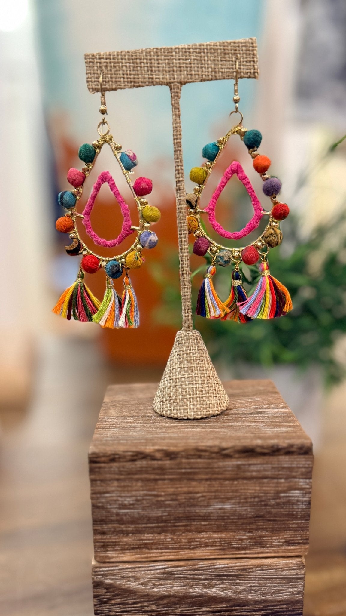 Handmade Teardrop Brass Boho Cotton Wrapped Earrings - Rebecca James Clothing