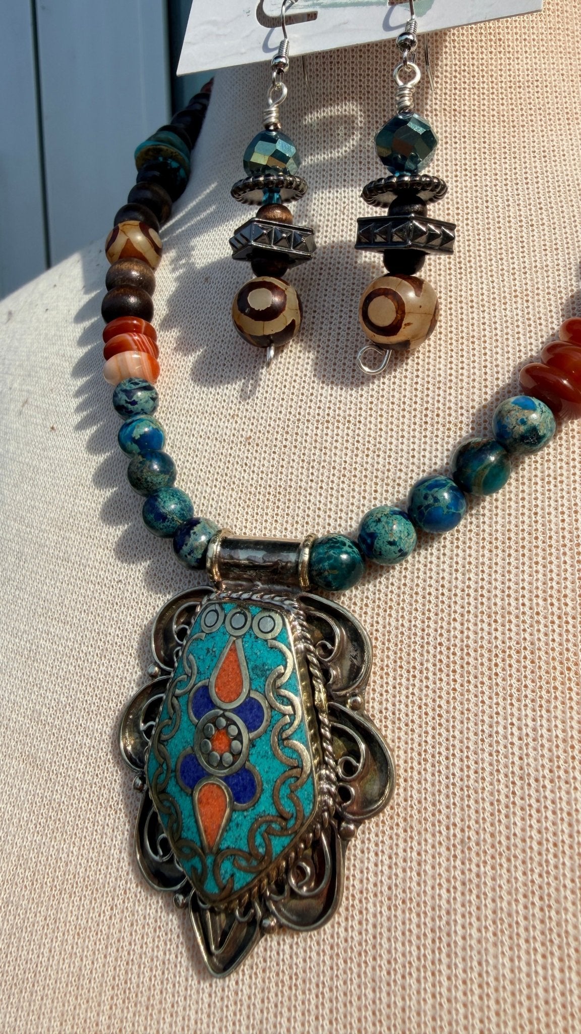 Heart for Adventure Turquoise and Coral Necklace by RJC - Rebecca James Clothing