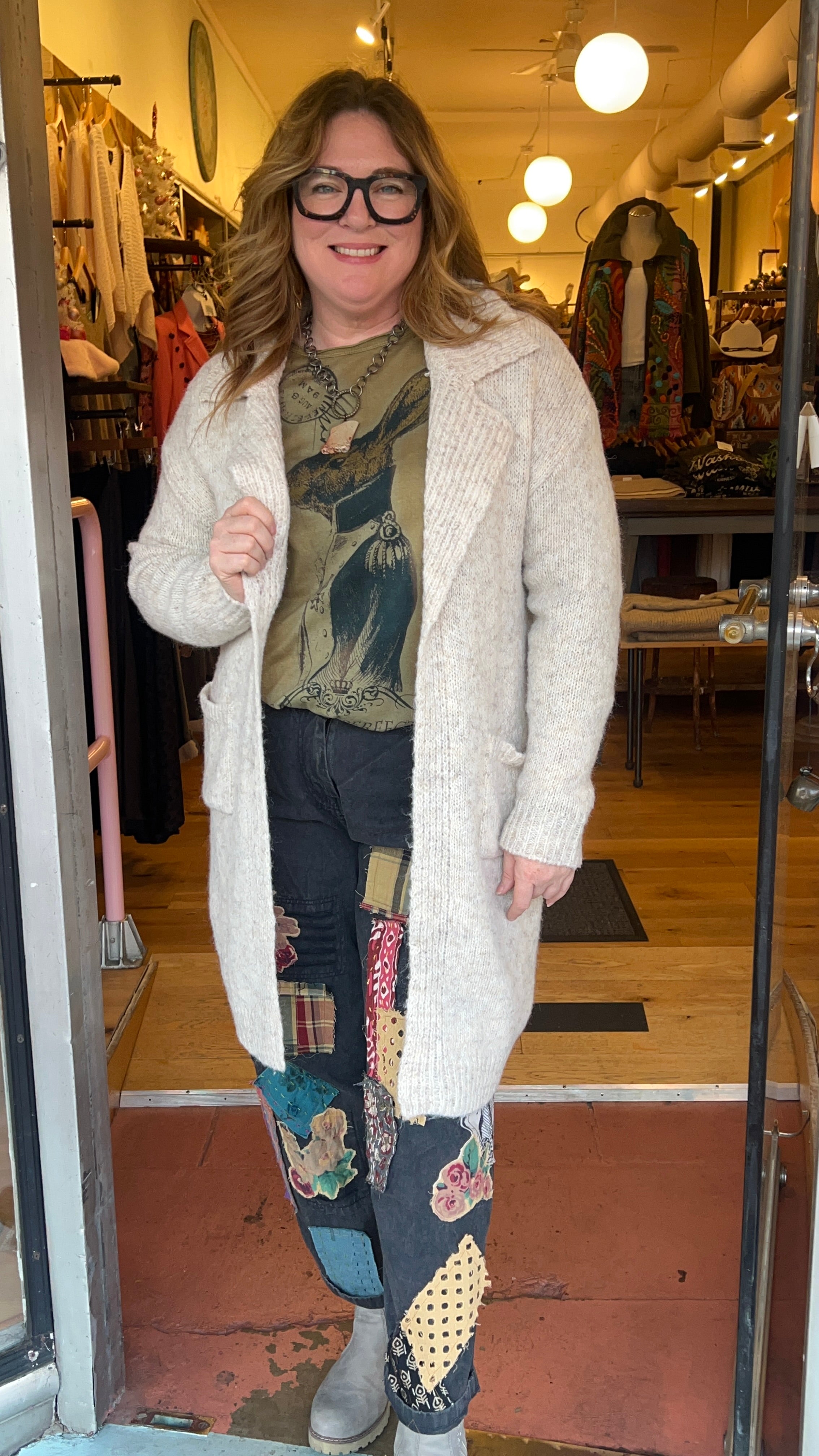 Fuzzy Beige Cardigan with pockets 