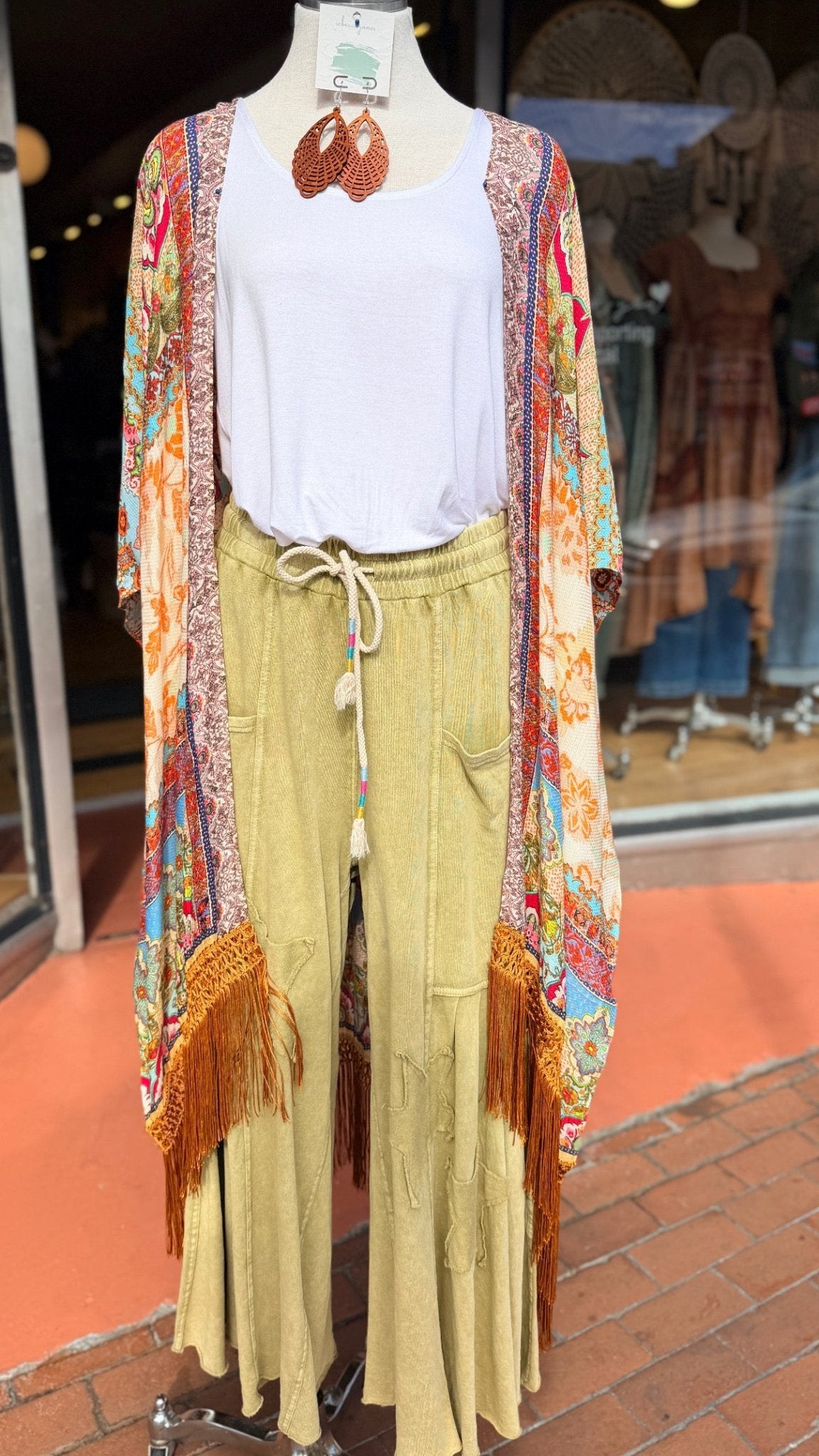 Hint Of Fall Colorful Fringe Kimono Wrap - Rebecca James Clothing