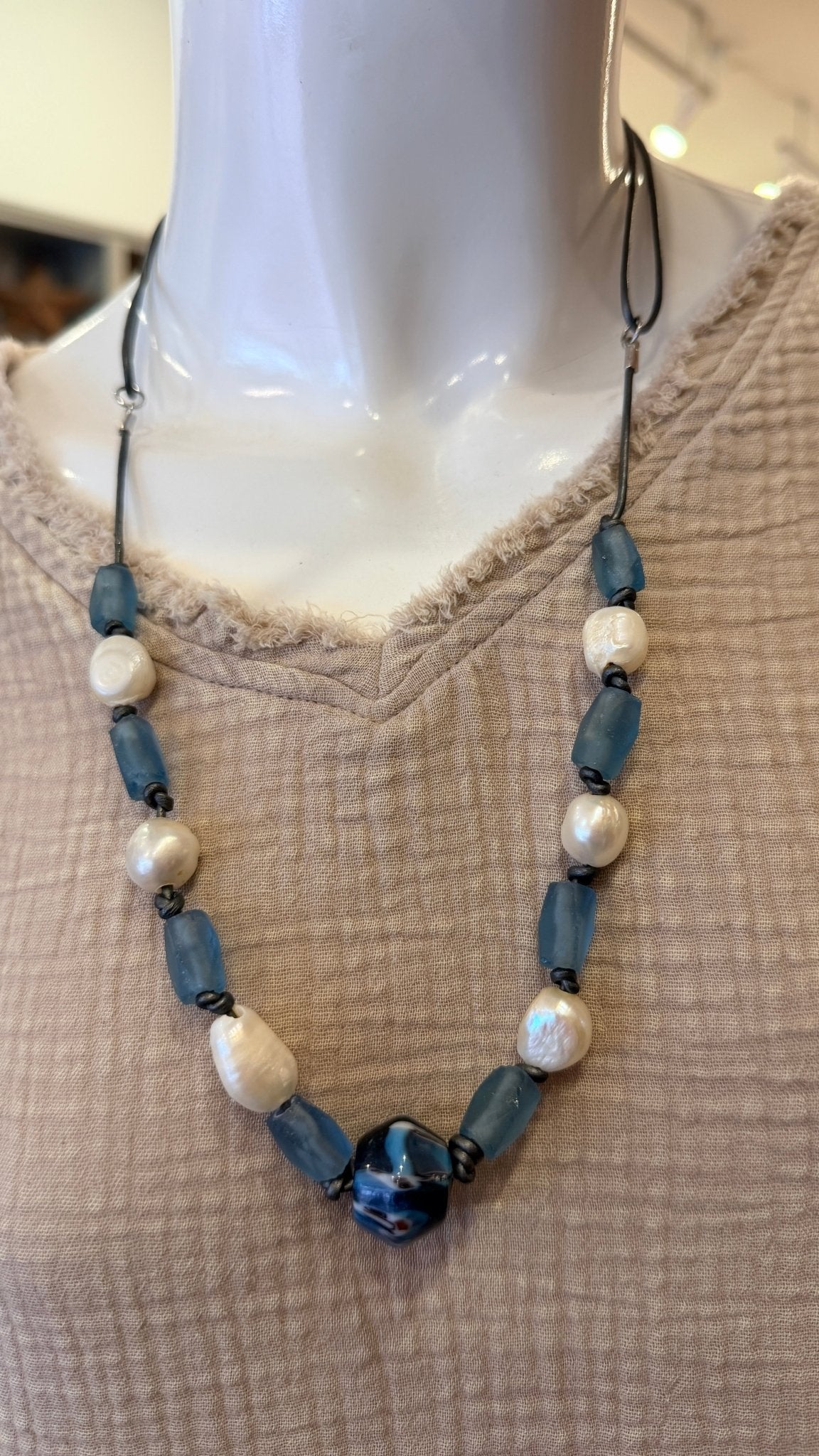 In The Mist Freshwater Pearl & Seaglass Necklace - Rebecca James Clothing