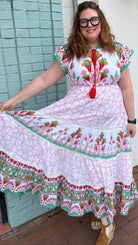 Isla Tropical Cotton Block Print Maxi Dress with Flutter Sleeves - Rebecca James Clothing