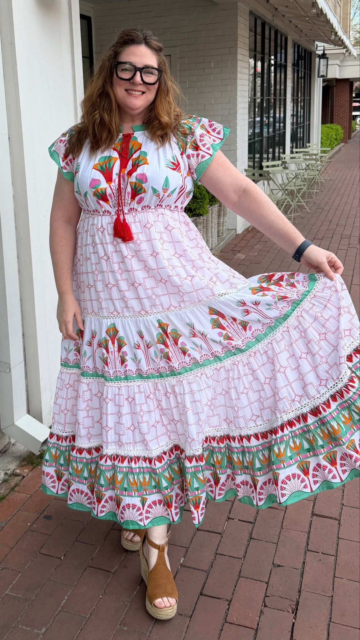 Isla Tropical Cotton Block Print Maxi Dress with Flutter Sleeves - Rebecca James Clothing