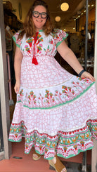 Isla Tropical Cotton Block Print Maxi Dress with Flutter Sleeves - Rebecca James Clothing