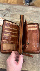 Italian Leather 4 Compartment Zipper Wallet Crossbody - Rebecca James Clothing