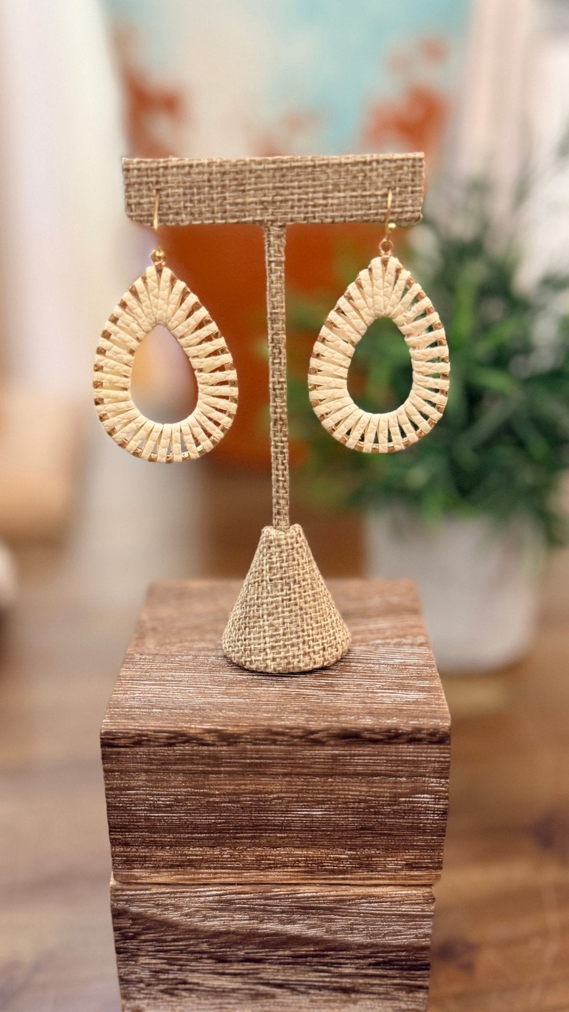 Ivory Woven Teardop Boho Earrings - Rebecca James Clothing
