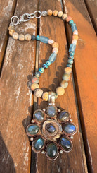 Jasper & Pearl Beaded Necklace w/ Labradorite Pendant by RJC - Rebecca James Clothing
