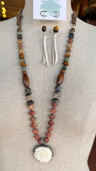 Jasper & Turquoise Necklace with Carved Rose Pendant by RJC - Rebecca James Clothing