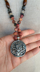 Jasper & Turquoise Necklace with Carved Rose Pendant by RJC - Rebecca James Clothing