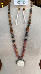 Jasper & Turquoise Necklace with Carved Rose Pendant by RJC - Rebecca James Clothing