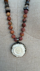 Jasper & Turquoise Necklace with Carved Rose Pendant by RJC - Rebecca James Clothing