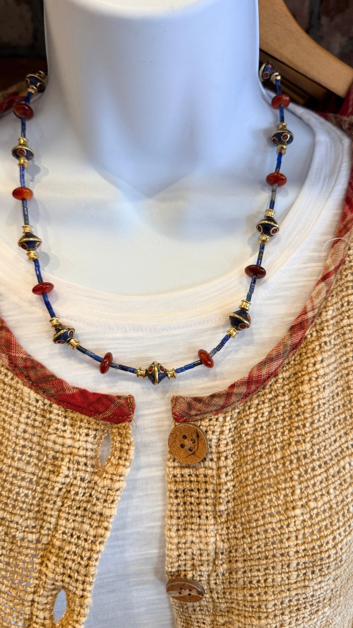 Lapis and Coral Beaded Necklace by RJC - Rebecca James Clothing