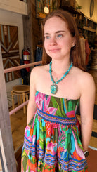 Large Chunky Turquoise in Tibetan Silver Pendant on Hand Beaded Necklace - Rebecca James Clothing