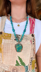 Large Chunky Turquoise in Tibetan Silver Pendant on Hand Beaded Necklace - Rebecca James Clothing
