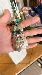 Large Chunky Turquoise in Tibetan Silver Pendant on Hand Beaded Necklace - Rebecca James Clothing