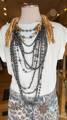 Leather & Silver Pearl Statement Necklace - Rebecca James Clothing
