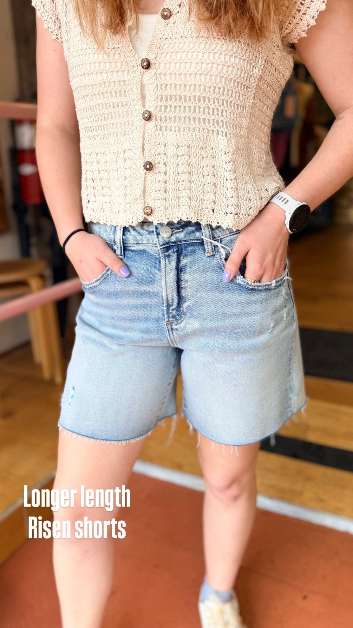 LIght Wash Stretch Denim Relaxed Fit Shorts - Rebecca James Clothing