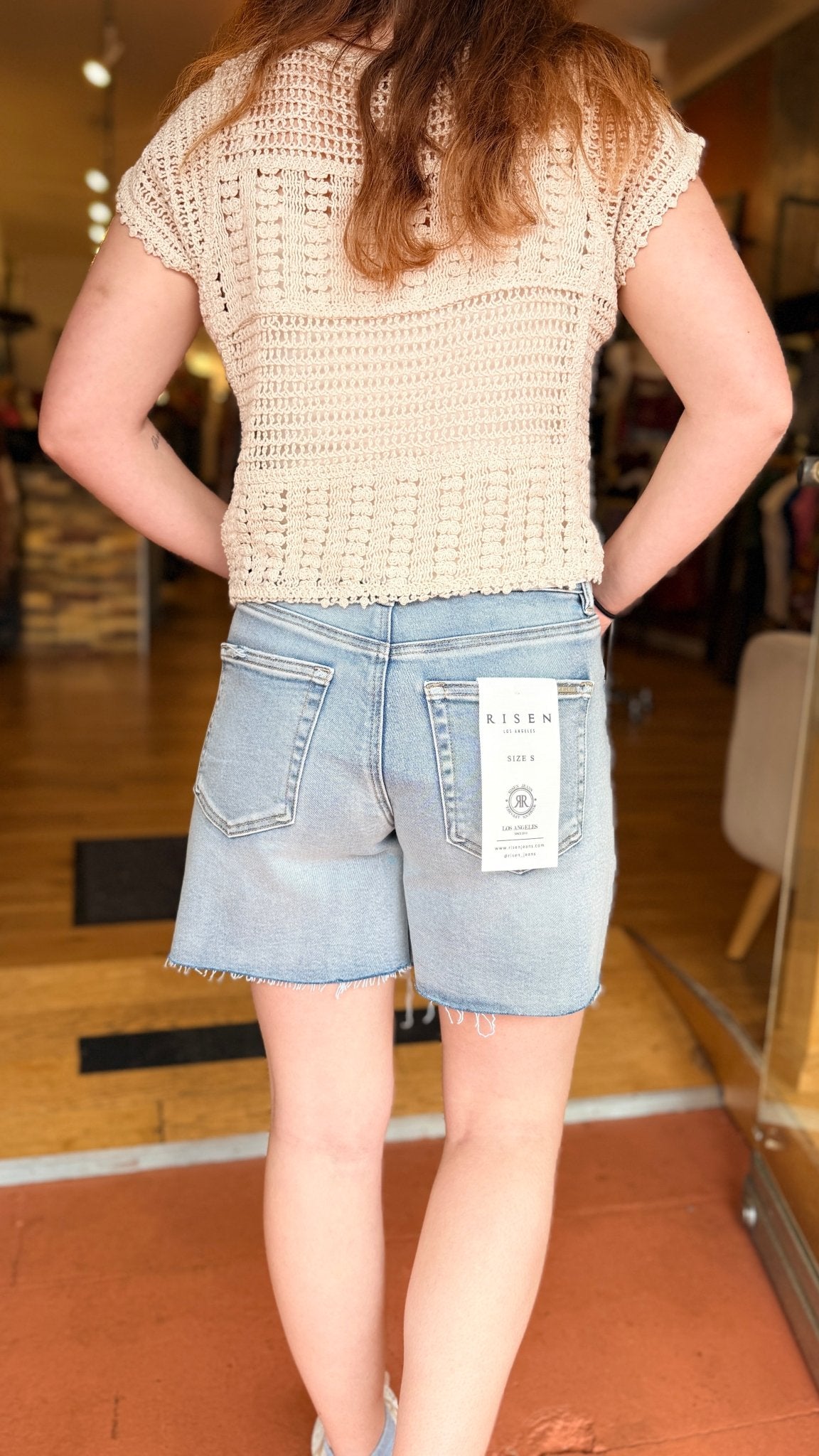 LIght Wash Stretch Denim Relaxed Fit Shorts - Rebecca James Clothing