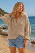 Lightweight V Neck Sweater w/ Rolled Sleeves - Rebecca James Clothing